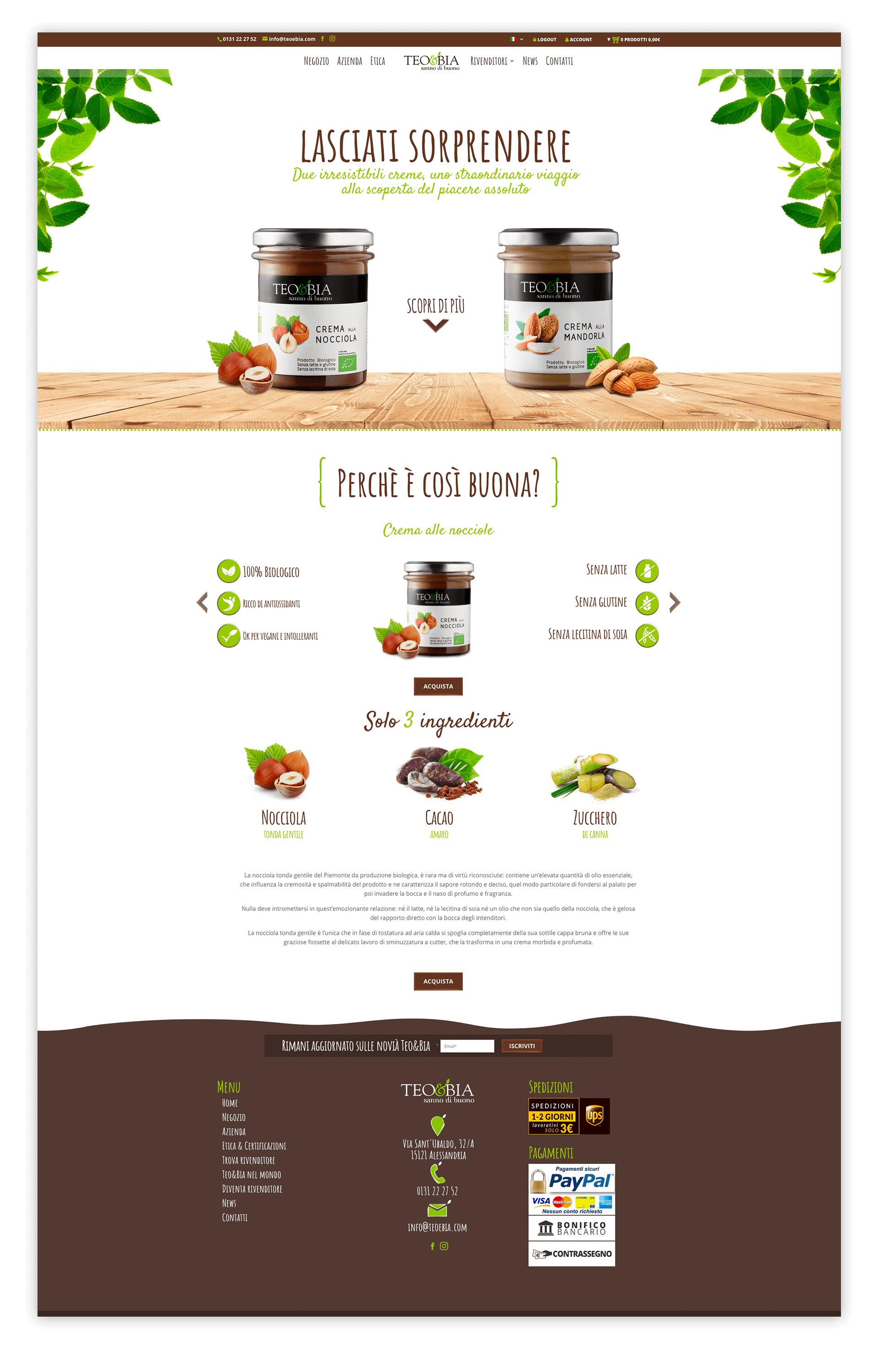 Hazelnut cream ecommerce website. home page design